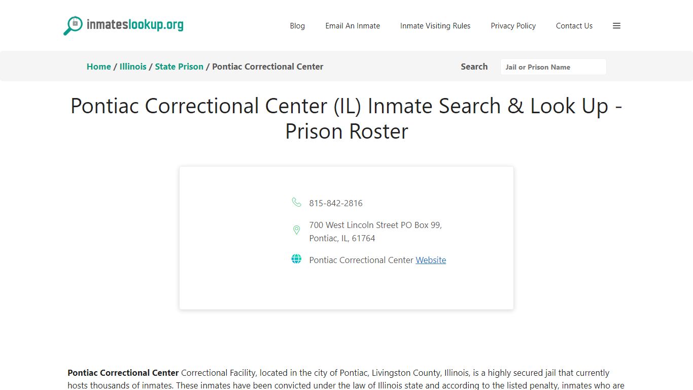 Pontiac Correctional Center (IL) Inmate Search & Look Up - Prison Roster