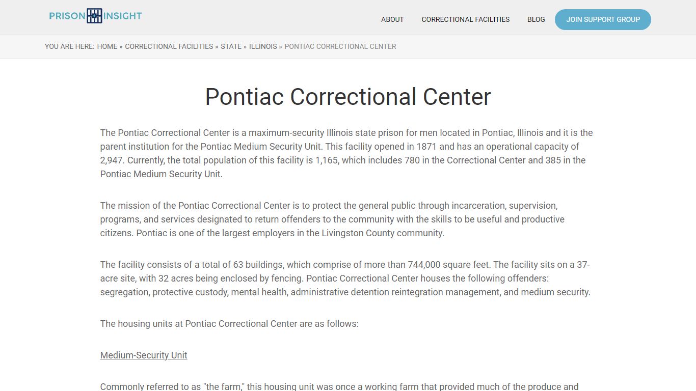 Pontiac Correctional Center - Prison Insight